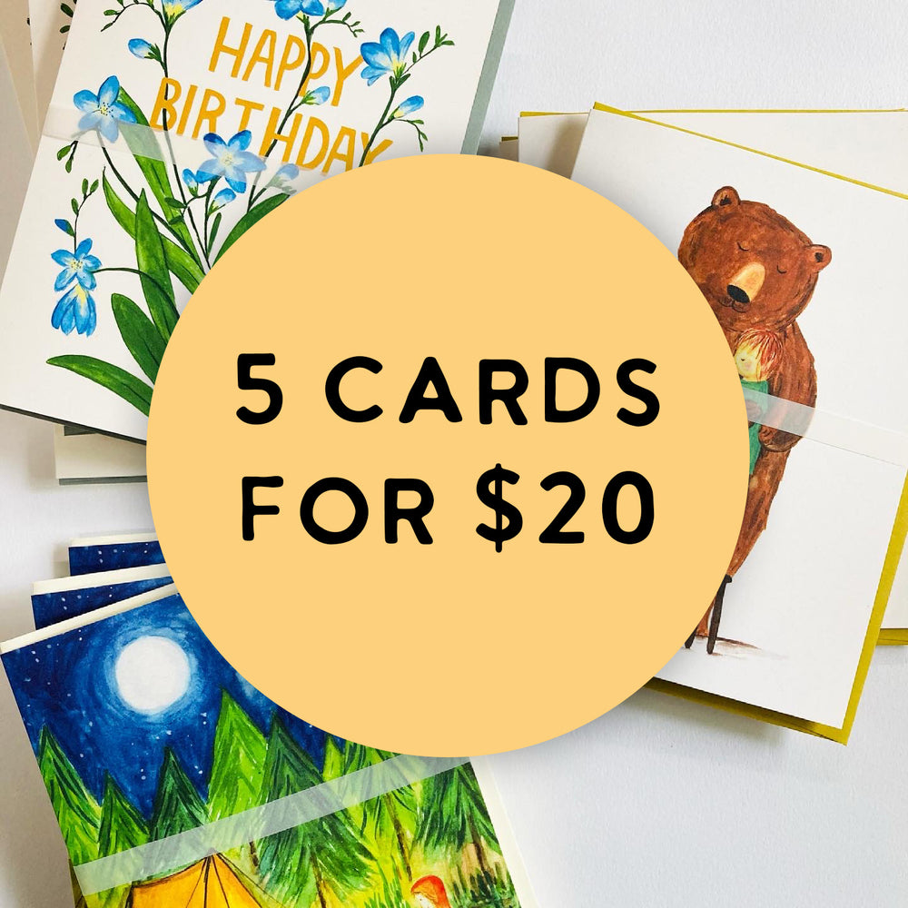 5 greeting cards for $20