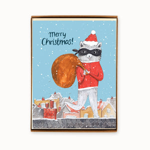 
                  
                    Load image into Gallery viewer, Box of 8 Holiday Raccoon Cards
                  
                