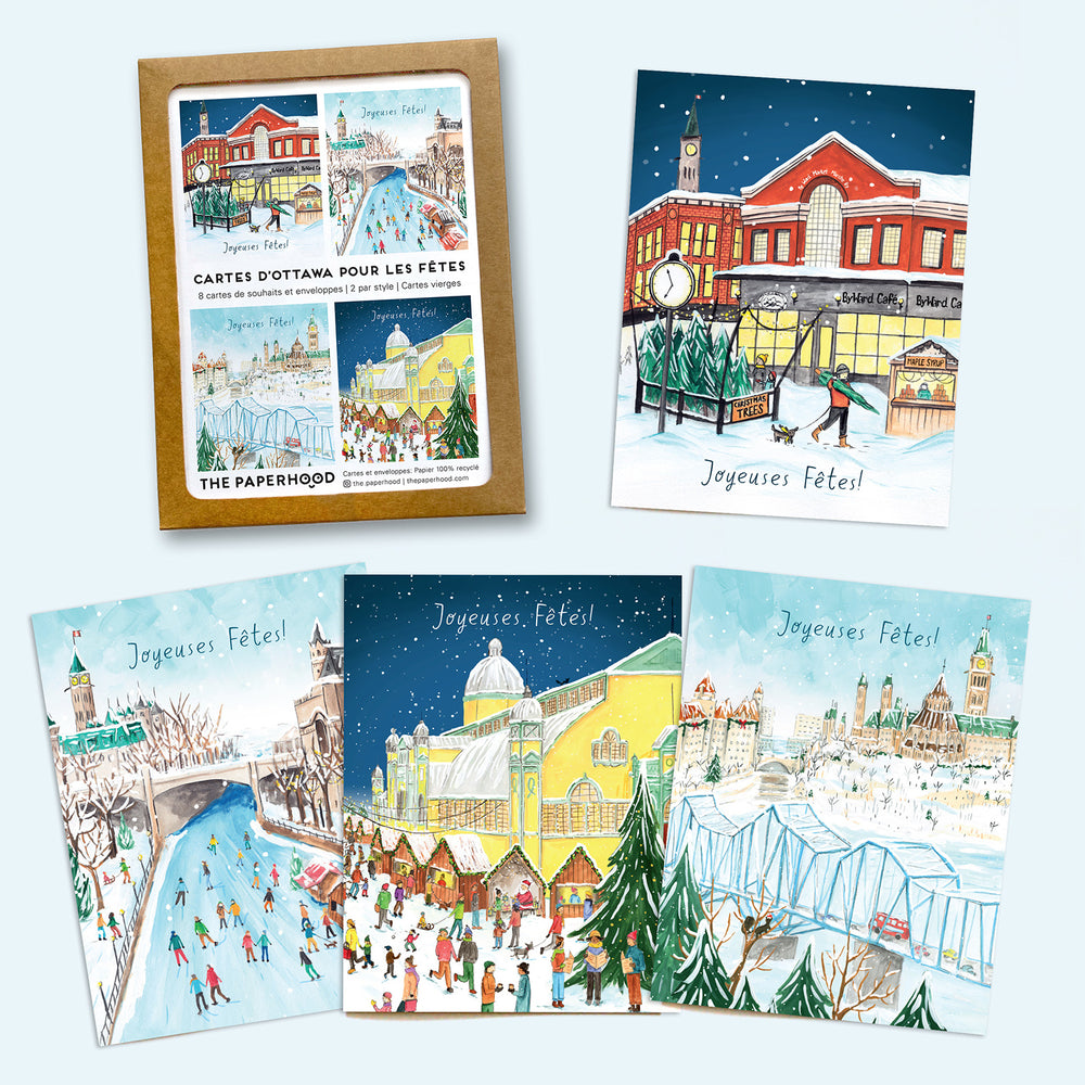 Assorted Box of 8 French Ottawa Holiday Cards / Boîte Assortie de 8 Cartes d'Ottawa Pour Les Fêtes