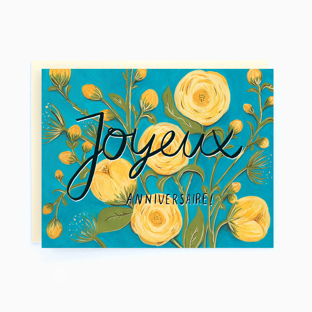 Birthday Peonies French - Joyeux Anniversaire Pivoines Card