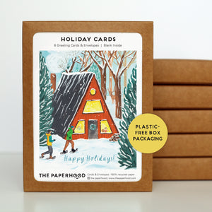 
                  
                    Load image into Gallery viewer, Box of 8 Holiday A-Frame Cottage Cards
                  
                