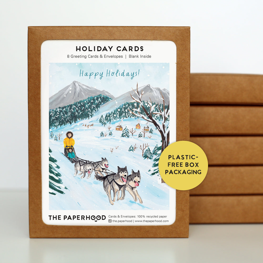 
                  
                    Load image into Gallery viewer, Box of 8 Holiday Dog Sledding Cards
                  
                