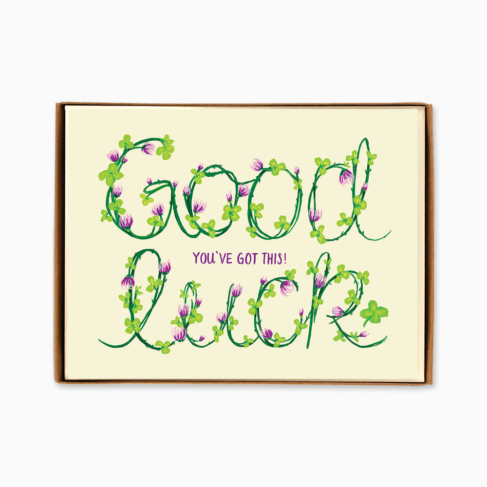 Box of 8 Floral Good Luck Cards