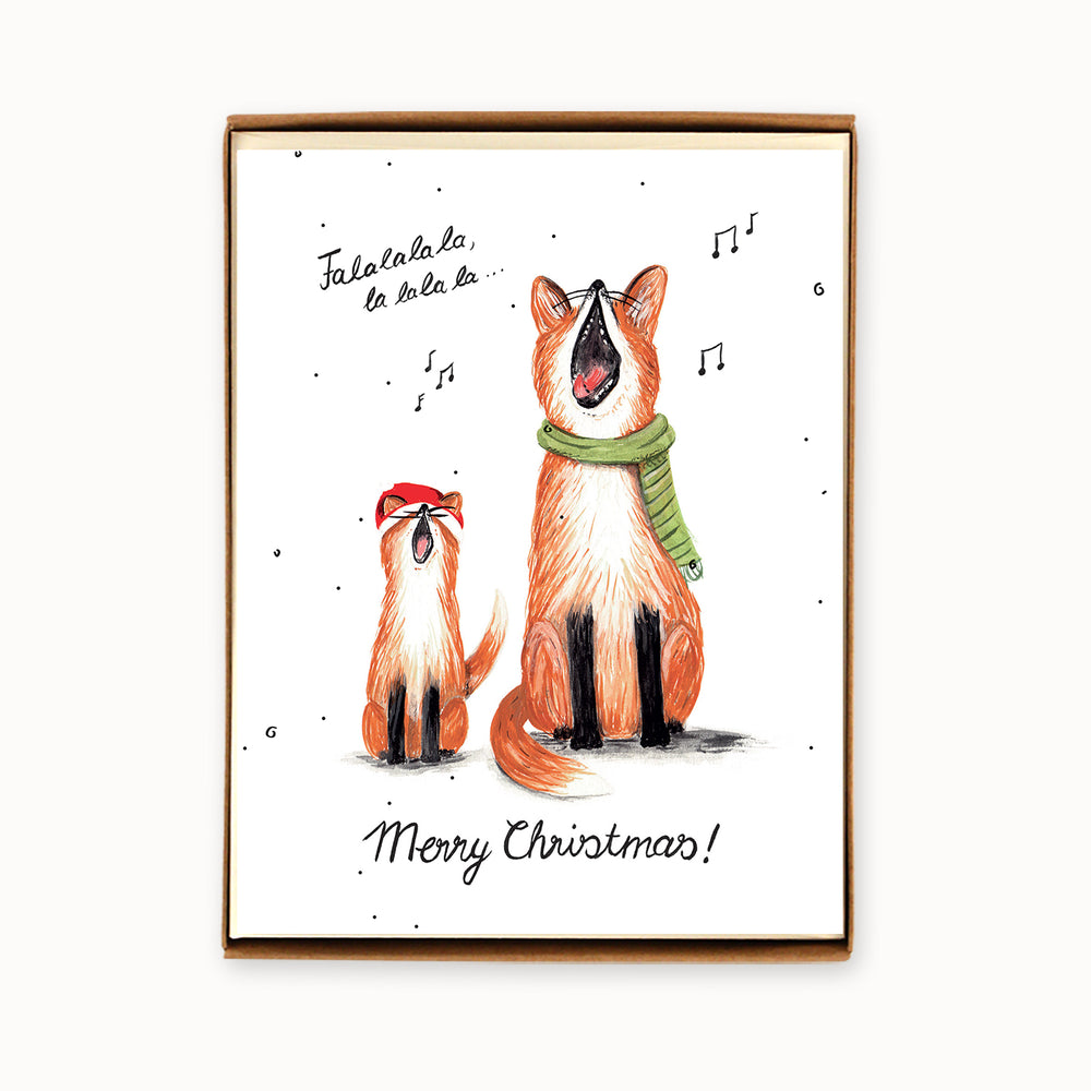 Box of 8 Singing Foxes Christmas Cards