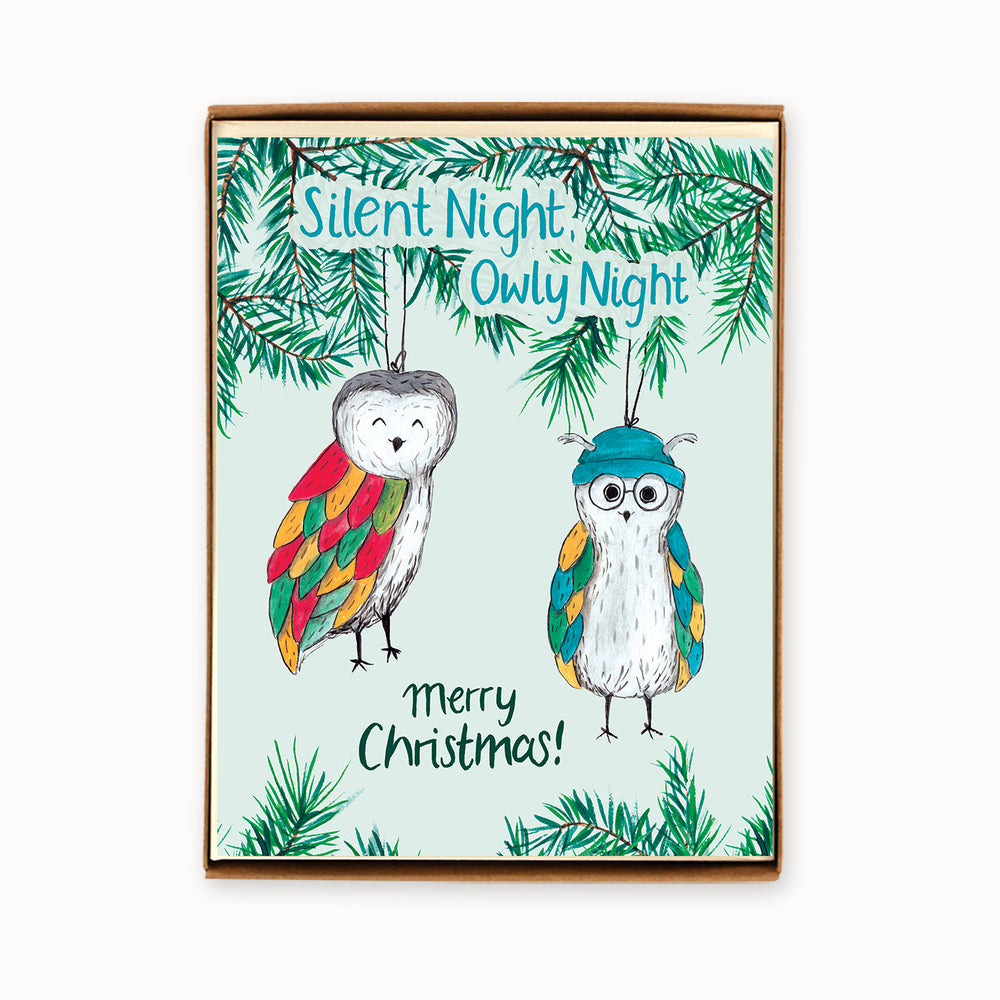 
                  
                    Load image into Gallery viewer, Box of 8 Silent Night, Owly Night Cards
                  
                