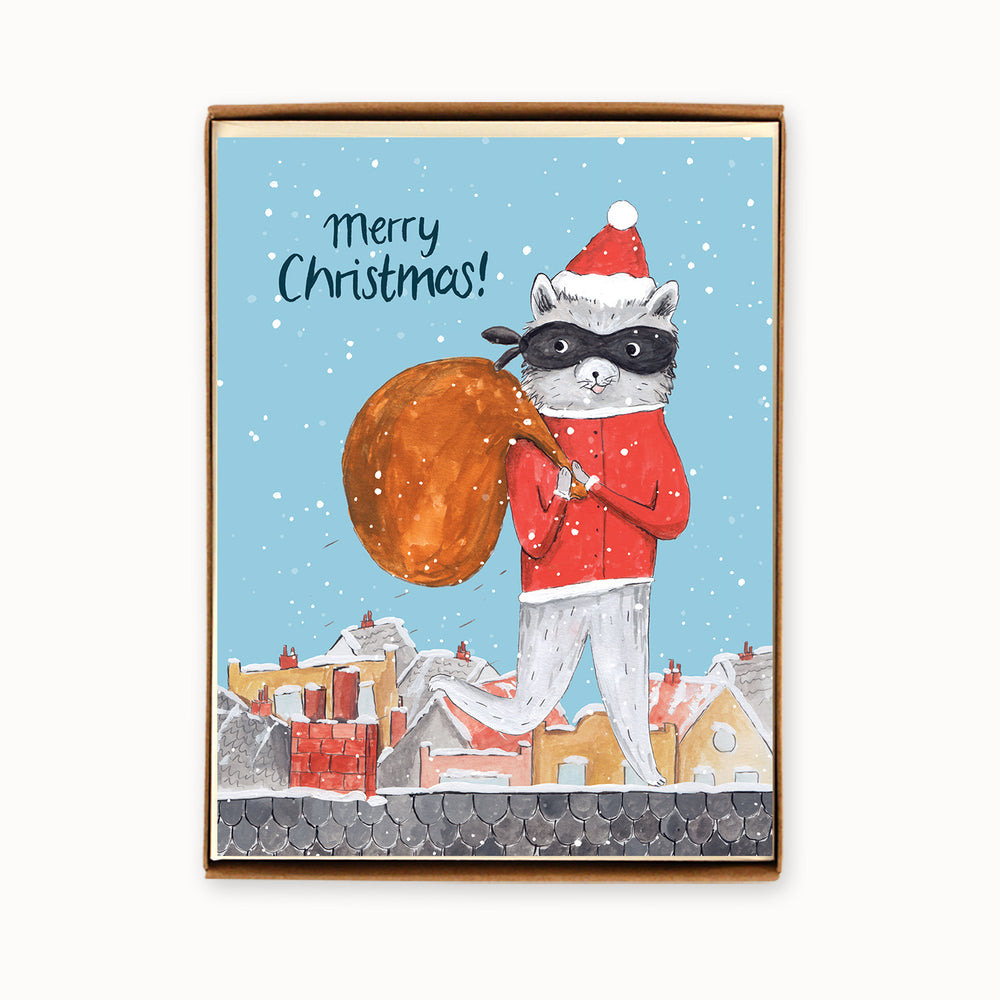 Box of 8 Holiday Raccoon Cards