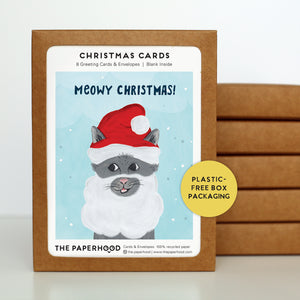 
                  
                    Load image into Gallery viewer, Box of 8 Santa Cat Christmas Cards
                  
                