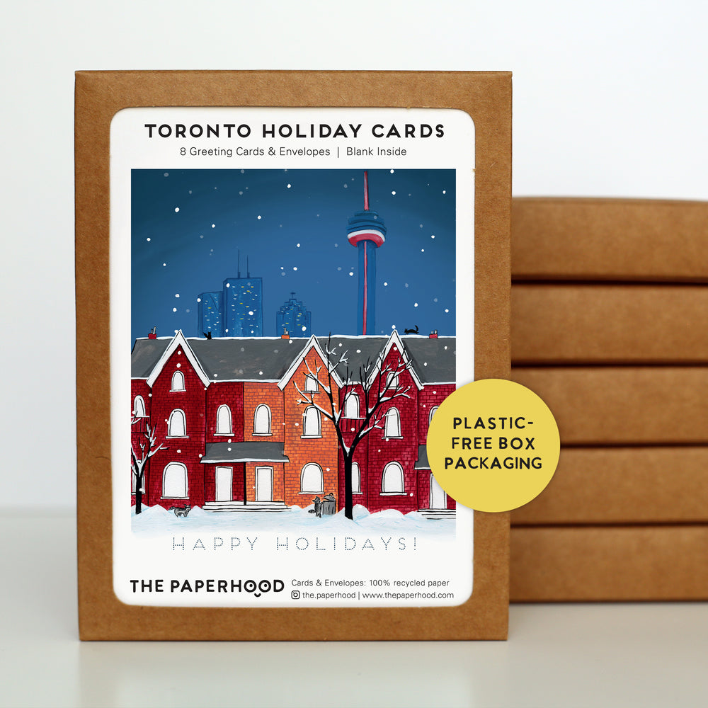 
                  
                    Load image into Gallery viewer, Box of 8 Toronto Night Scene Holiday Cards
                  
                