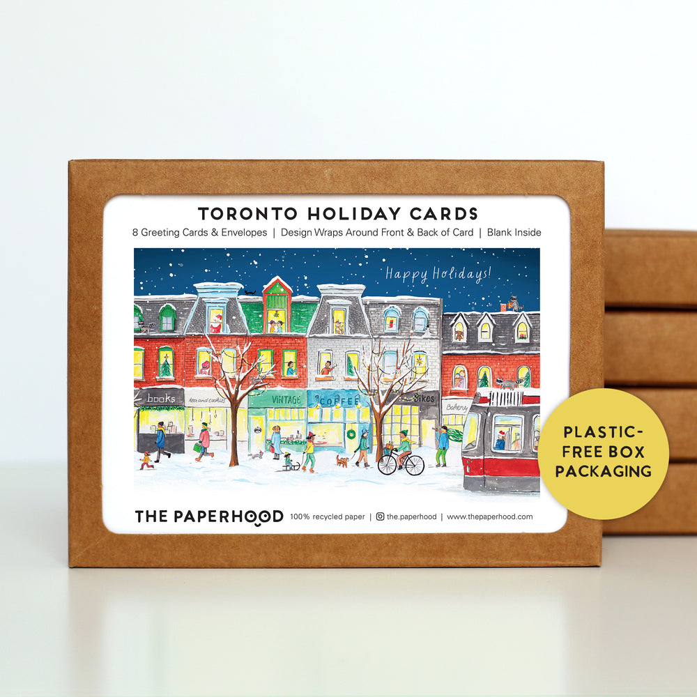 
                  
                    Load image into Gallery viewer, Box of 8 Holiday Toronto Queen Street Wraparound Cards
                  
                