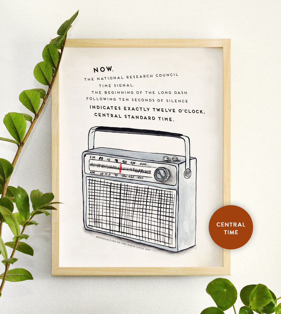 White CBC Radio Time Signal Print - Central Time