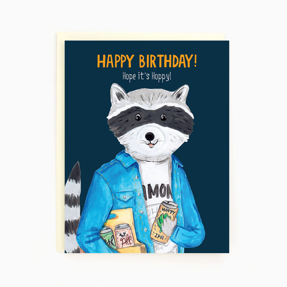 Birthday Raccoon Beer Card