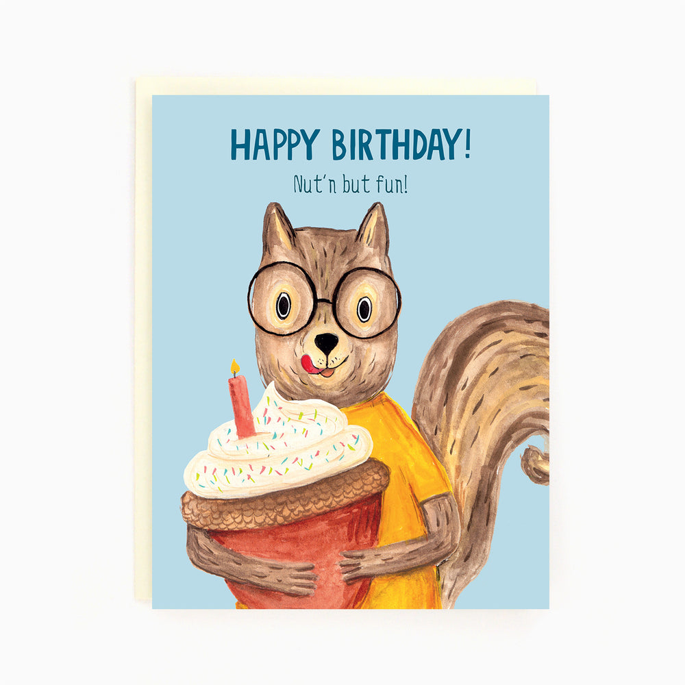Birthday Squirrel and Acorn Cake Card