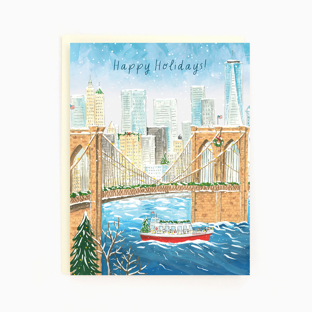 
                  
                    Load image into Gallery viewer, New York Brooklyn Bridge Holiday Card
                  
                